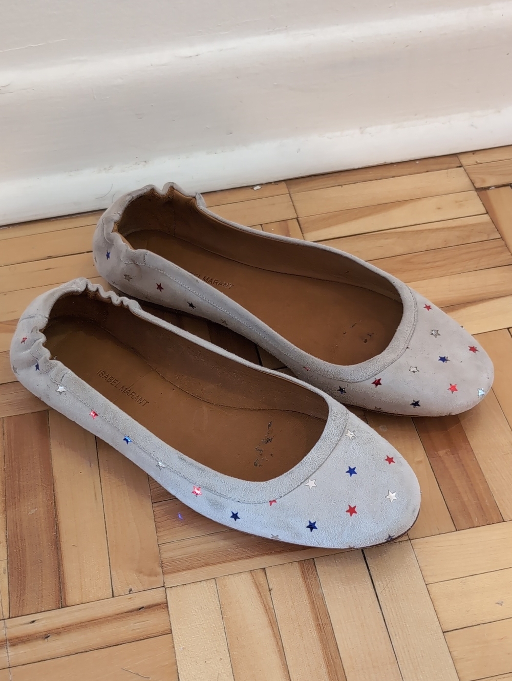 Isabel Marant Light Gray Suede Star-Studded Ballet Flats Size 6